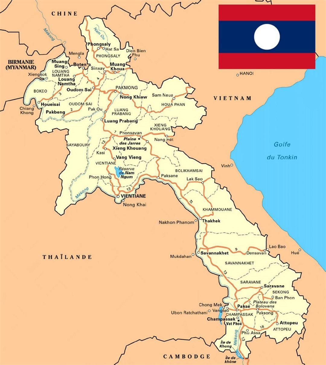 விரிவான வரைபடம் லாவோஸ்