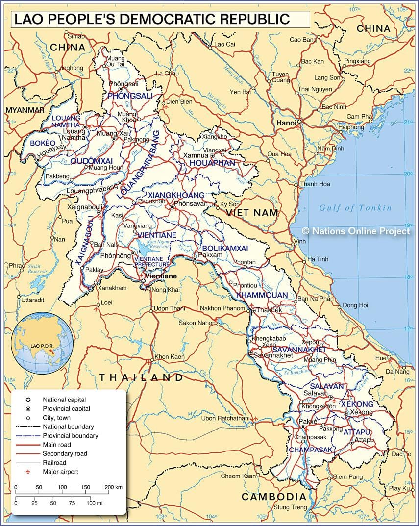 வரைபடம் லாவோஸ் மற்றும் சுற்றியுள்ள நாடுகள்